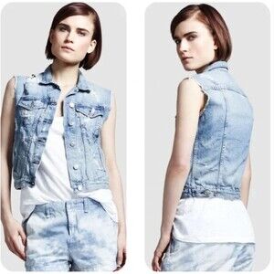 Rag & Bone Jean Women's Denim Collared Button Up Jean Vest Destroyed Tattered XS